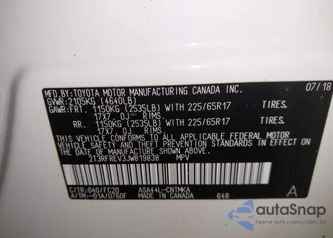 2018 Toyota Rav4 Xle z USA, uszkodzony, nr VIN 2T3RFREV3JW819838